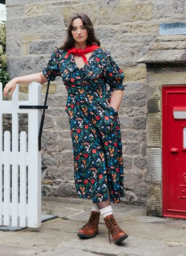 Joanie Clothing Constance Butterfly Garden Print Collared Midaxi Dress