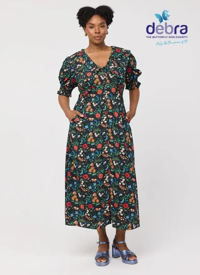 Joanie Clothing Constance Butterfly Garden Print Collared Midaxi Dress