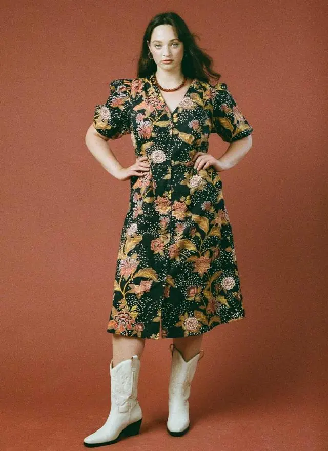 Joanie Clothing Rebecca Black Chintz Floral Print Puff Sleeve Midi Dress