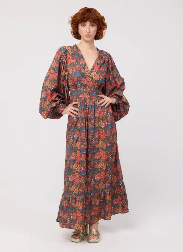 Joanie Clothing Victoria Midnight Floral Print Balloon Sleeve Midaxi Dress