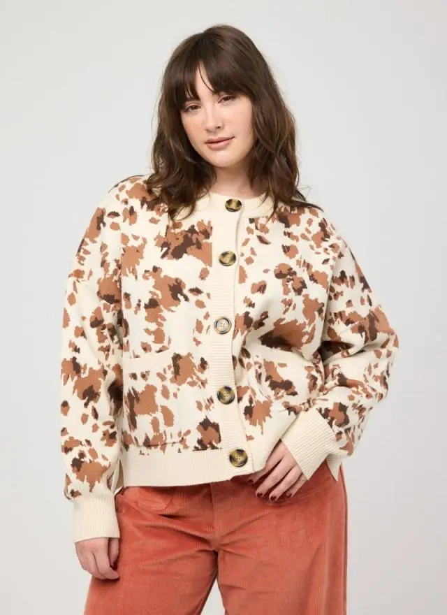 Joanie Clothing Alder Cow Intarsia Knitted Cardigan