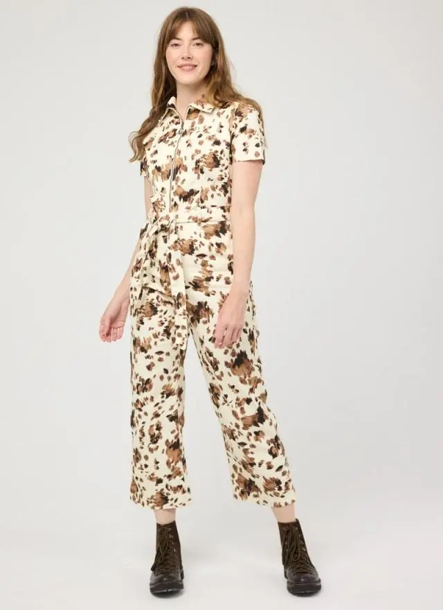 Joanie Clothing Mork Cow Print Short Sleeve Boilersuit