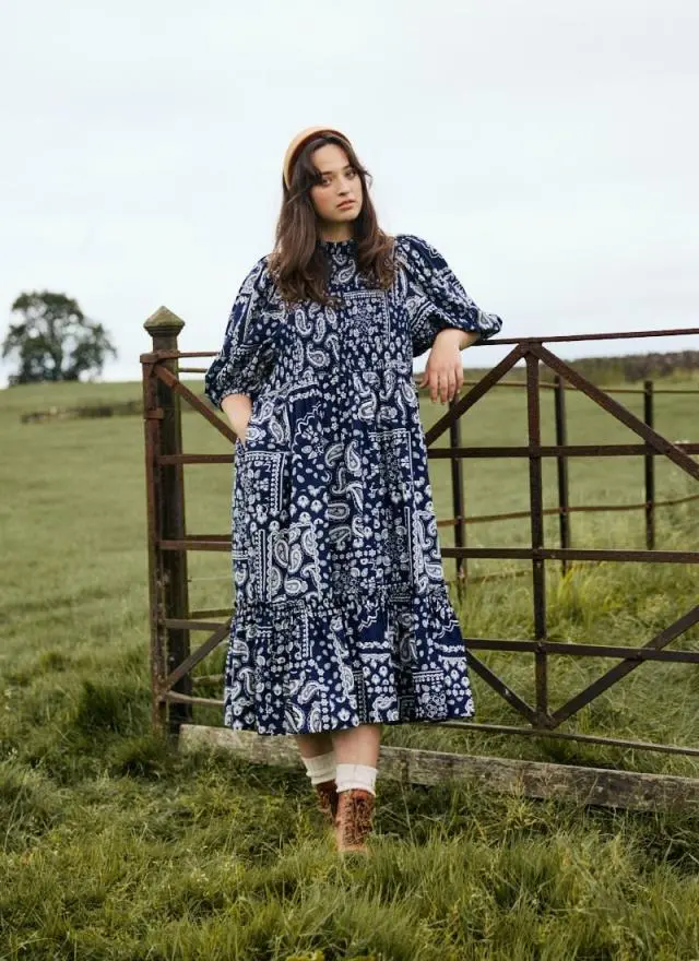 Joanie Clothing Priya Bandanna Print Puff Sleeve Midi Dress 