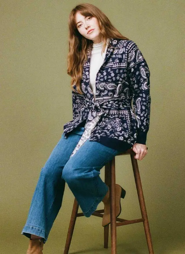 Joanie Clothing Starsky Bandanna Intarsia Belted Grandad Cardigan