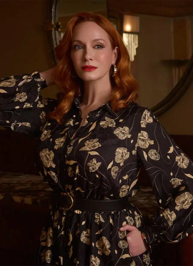 Joanie Clothing Christina Hendricks X Joanie - Orange Blossom Poppy Print Midi Shirt Dress