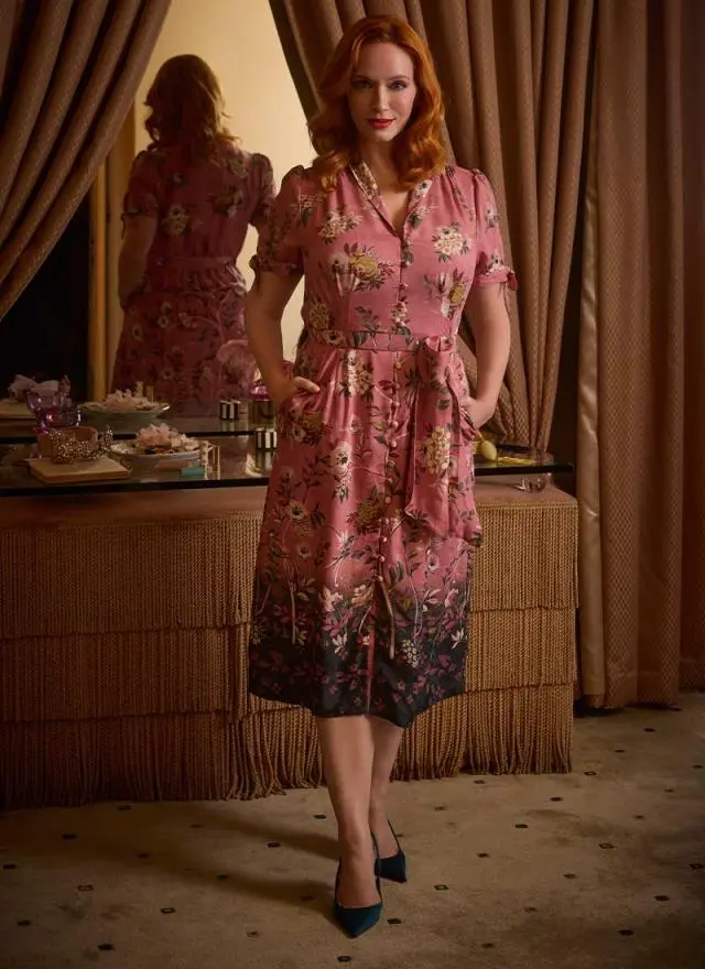 Joanie Clothing Christina Hendricks X Joanie - Wallflower Chinoiserie Floral Print Midi Tea Dress