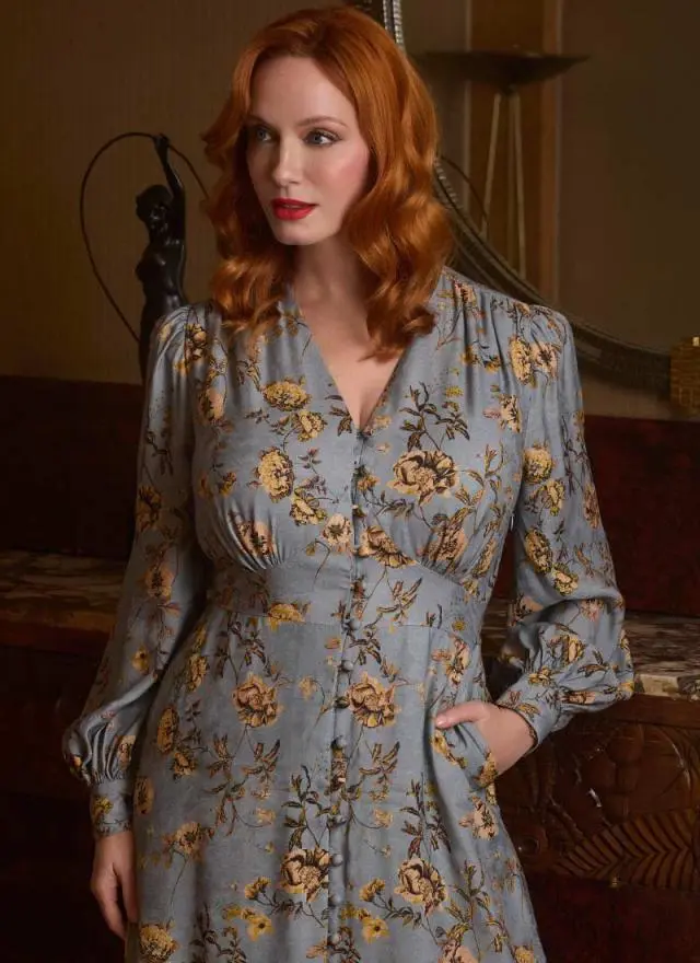 Joanie Clothing Christina Hendricks X Joanie - Lily Of The Valley Pressed Flowers Print Midi Dress