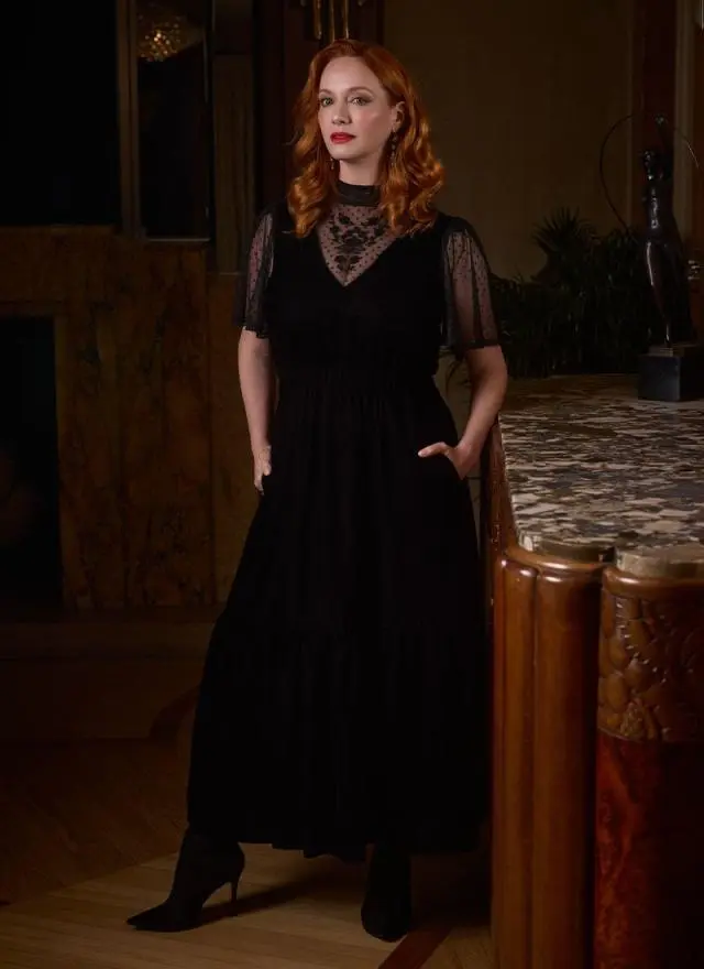 Joanie Clothing Christina Hendricks X Joanie - Immortal Flower High Neck Velvet Maxi Dress