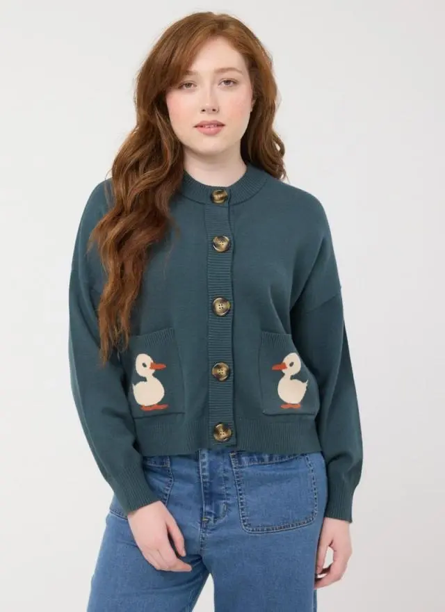 Joanie Clothing Alder Duck Intarsia Knitted Cardigan