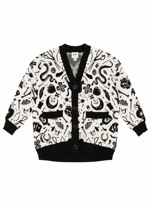 Joanie Clothing Cosmo Macabre Intarsia Oversized Knitted Cardigan