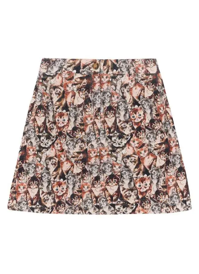 Joanie Clothing Scarlett Cat Tapestry Print Needlecord Skirt