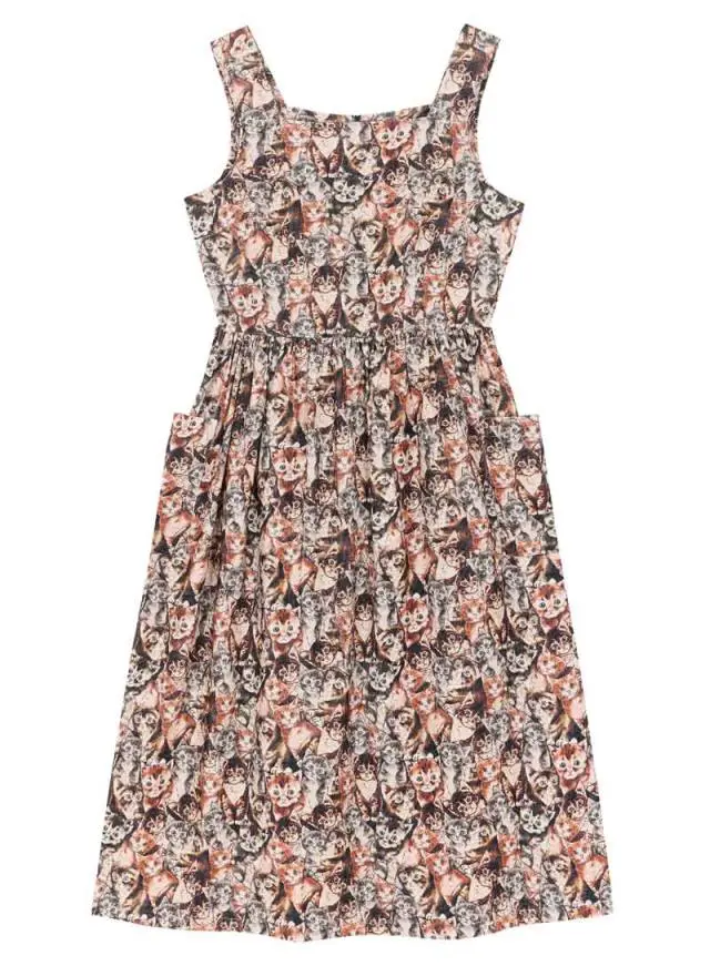 Joanie Clothing Aiken Cat Tapestry Print Needlecord Pinafore Dress