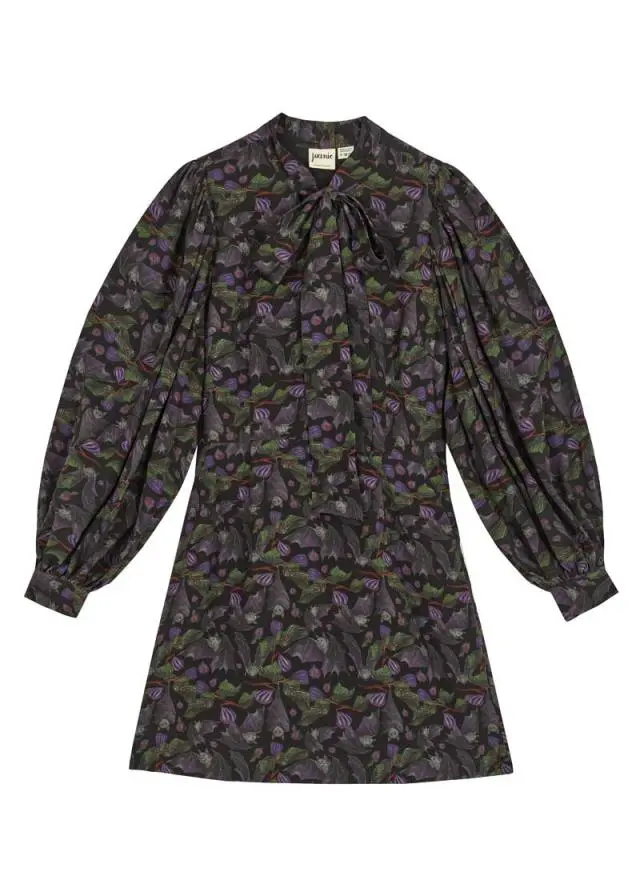 Joanie Clothing Nolly Bat Print Pussy Bow Mini Dress