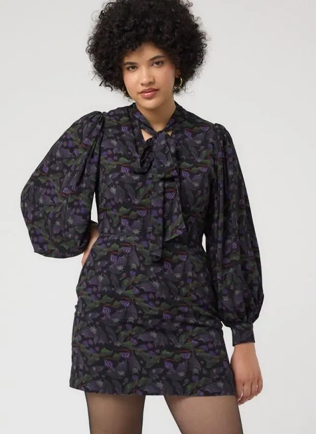 Joanie Clothing Nolly Bat Print Pussy Bow Mini Dress