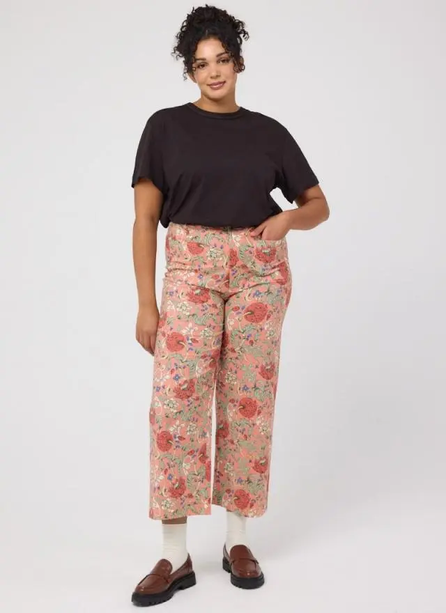 Joanie Clothing Pippa Vintage Floral Peony Print High Waist Trousers