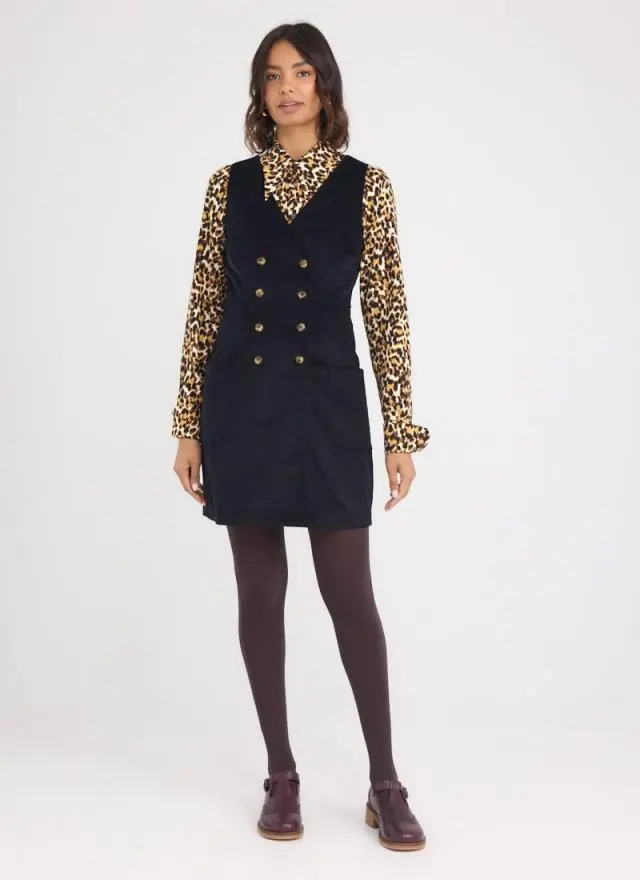 Joanie Clothing Kendal A-Line Buttoned Corduroy Pinafore Dress