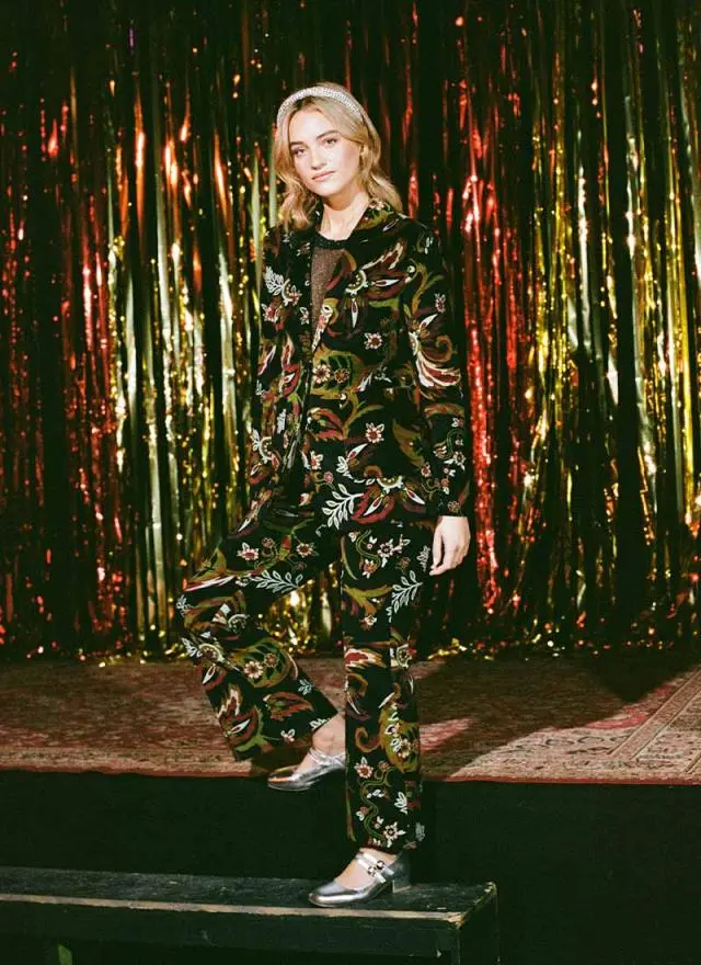 Joanie Clothing Richmond Paisley Print Velvet Flared Trousers