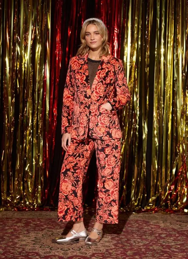 Joanie Clothing Pippa Blooming Floral Print High Waist Corduroy Trousers