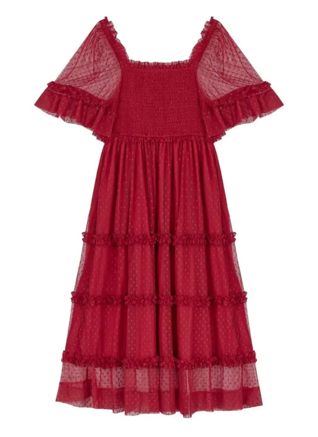 Joanie Clothing Jemima Square Neck Polka Dot Mesh Dress 