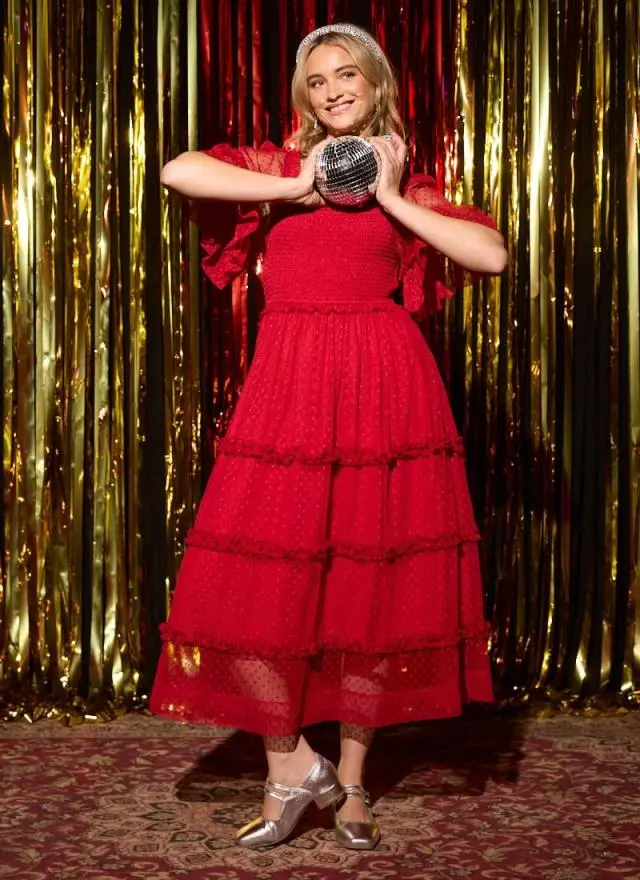 Joanie Clothing Jemima Square Neck Polka Dot Mesh Dress 