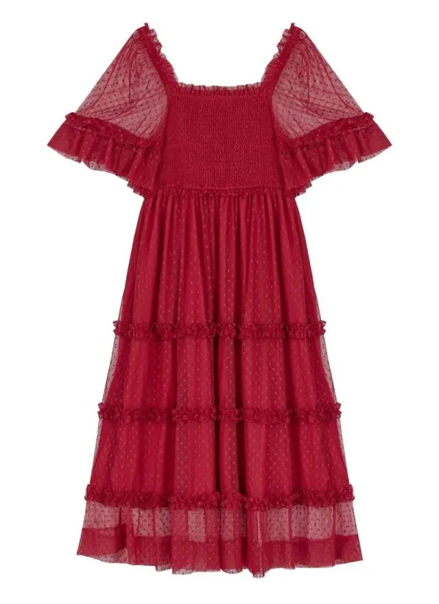 Joanie Clothing Jemima Square Neck Polka Dot Mesh Dress 