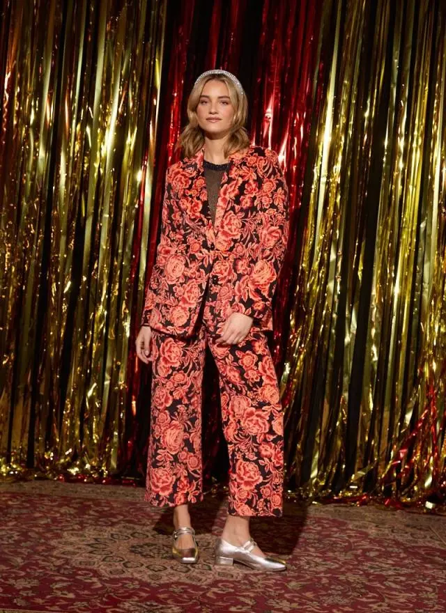 Joanie Clothing Frank Blooming Floral Print Corduroy Tailored Blazer