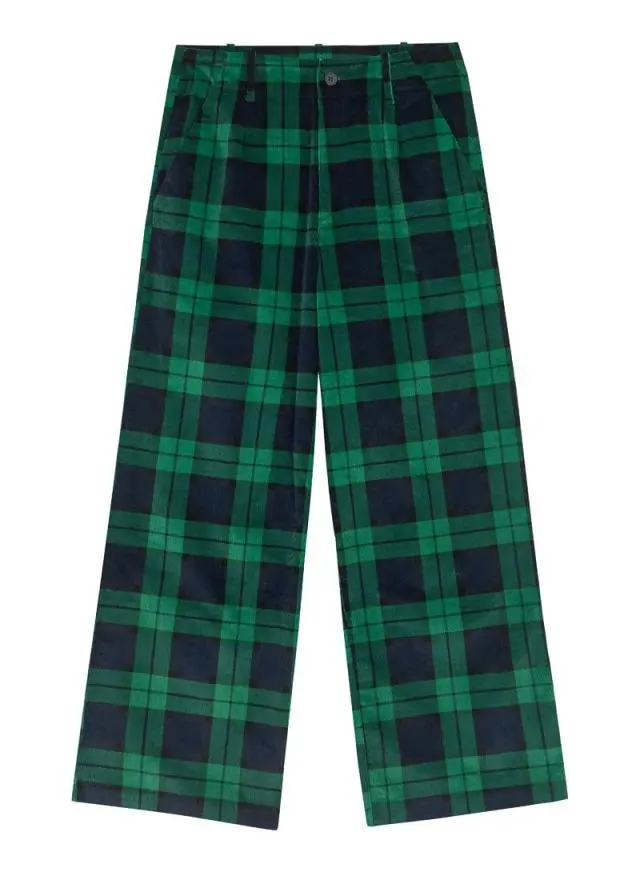 Joanie Clothing Pip Check Print Corduroy Wide Leg Trousers