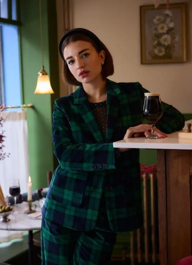 Joanie Clothing Frank Check Print Corduroy Tailored Blazer