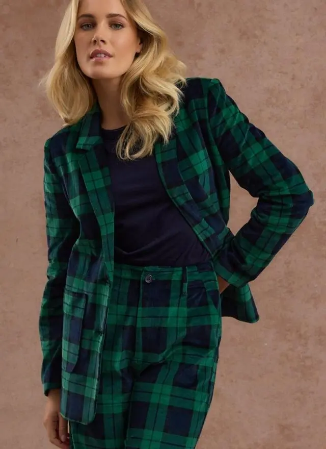 Joanie Clothing Frank Check Print Corduroy Tailored Blazer