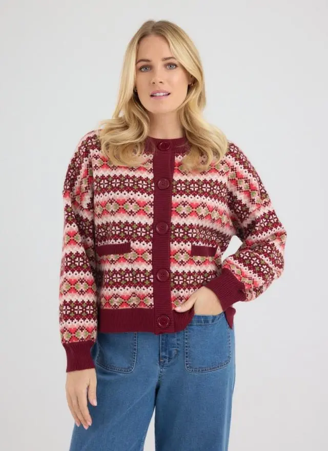 Joanie Clothing Cyril Fair Isle Balloon Sleeve Cardigan