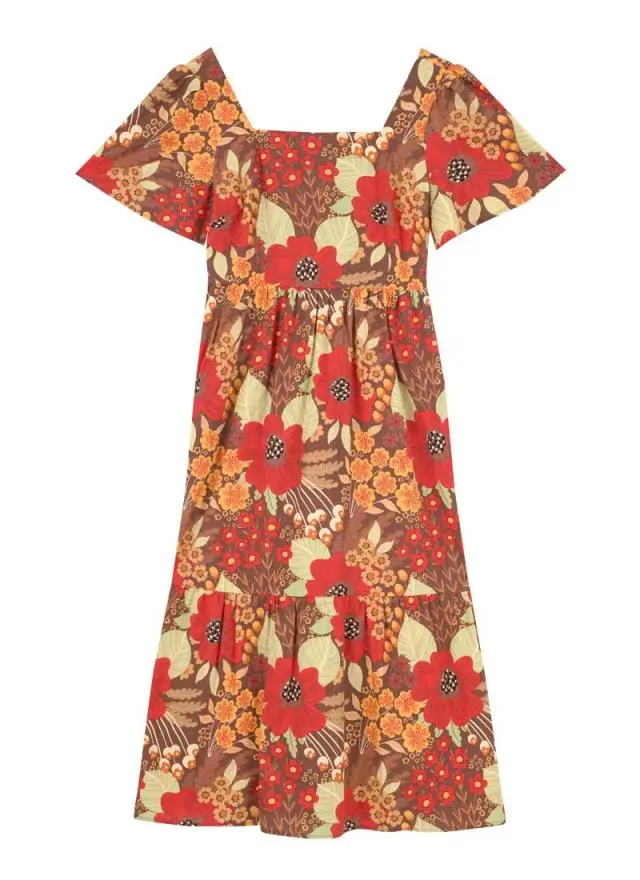 Joanie Clothing Georgia Floral Deckchair Print Square Neck Dress 