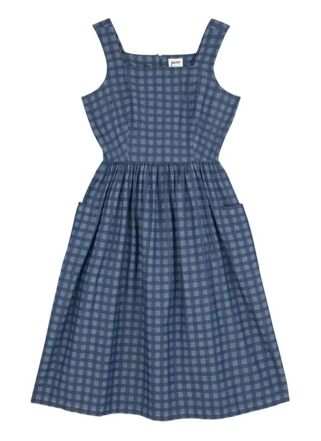 Joanie Clothing Maggie Square Neck Gingham Print Denim Sundress 