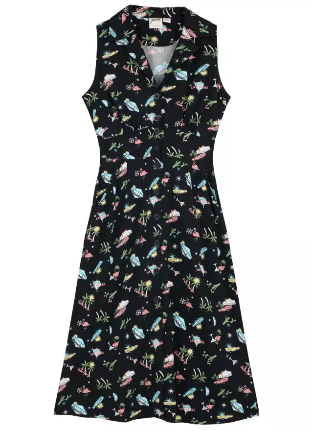 Maryann ‘50s Resort Print Sleeveless Midi Dress 