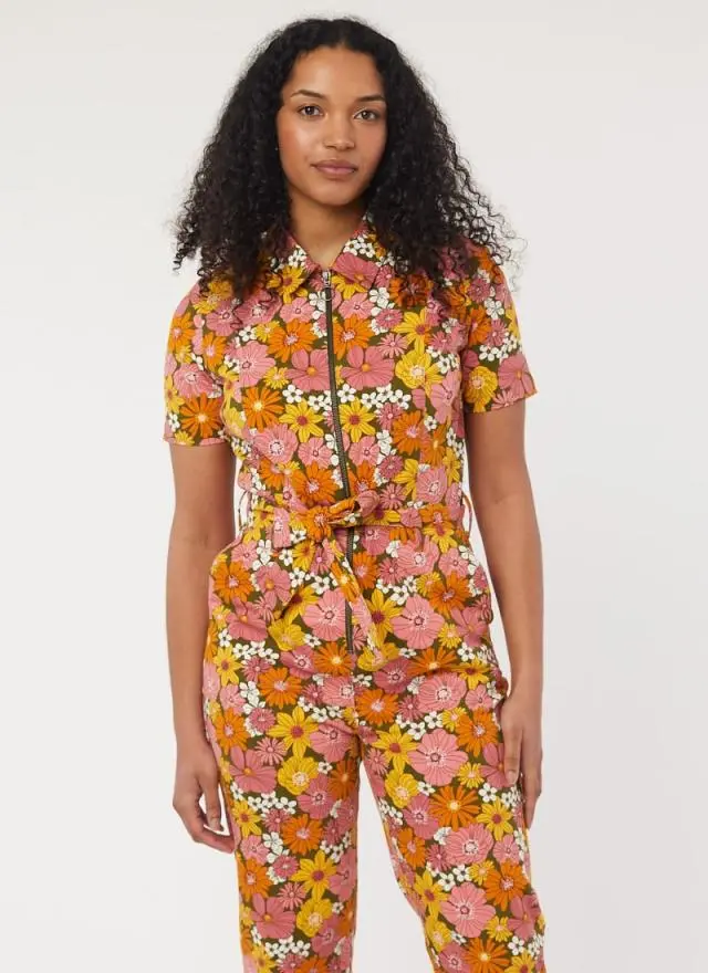 Joanie Clothing Mork Vintage Floral Print Short Sleeve Boilersuit