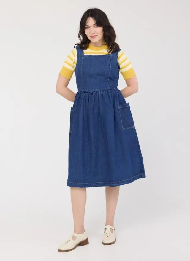 Joanie Clothing Mabel Denim Square Neck Pinafore Dress