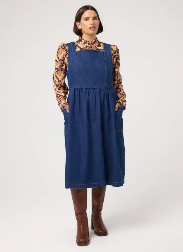Joanie Clothing Mabel Denim Square Neck Pinafore Dress