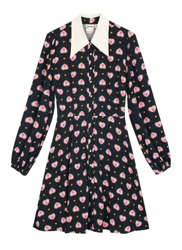 Joanie Clothing Jenna Heart Print Dagger Collar Mini Dress