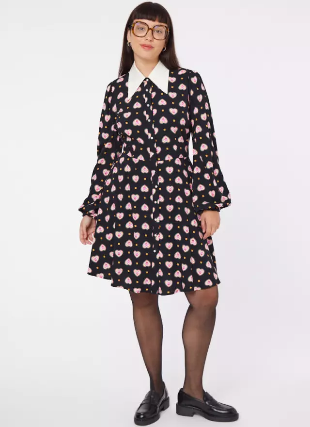 Jenna Heart Print Dagger Collar Mini Dress