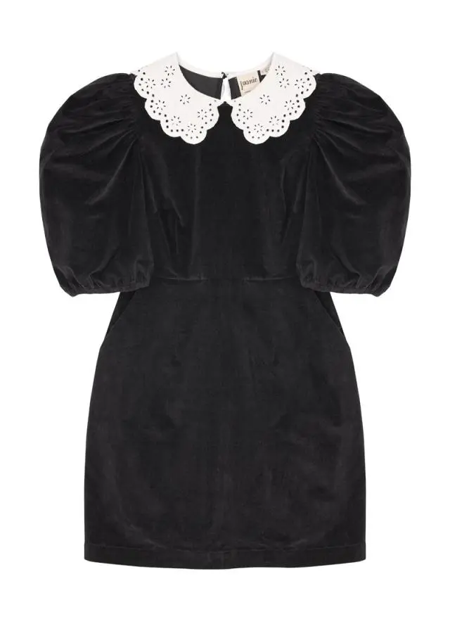 Joanie Clothing Della Oversized Collar Velvet Puff Sleeve Mini Dress 