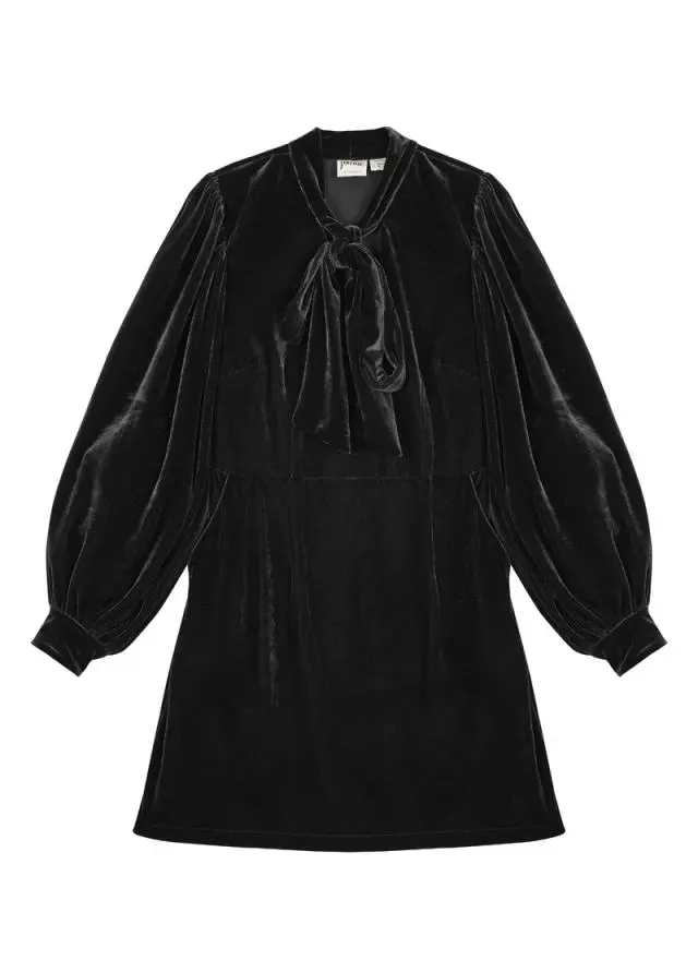 Joanie Clothing Nolly Black Velvet Pussy Bow Mini Dress 