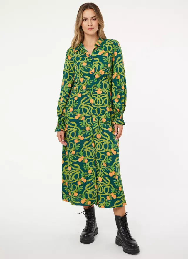 Mallory Serpents And Apples Print Midaxi Dress