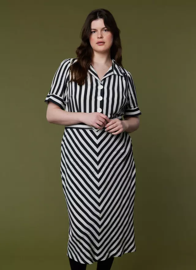 Bus Stop X Joanie - Carnaby Monochrome Stripe Shirt Dress