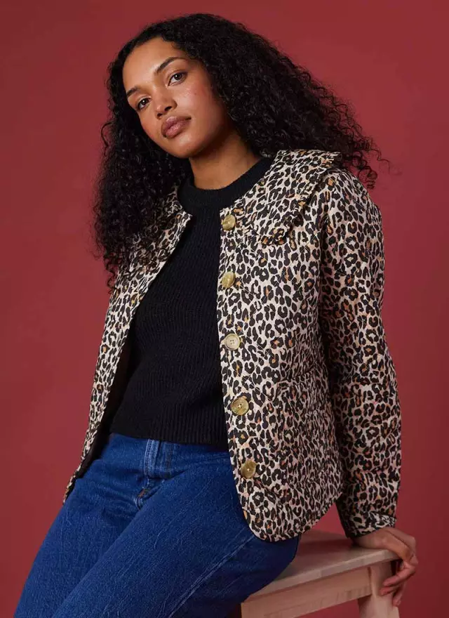 Brooke Leopard Print Quilted Collared Jacket