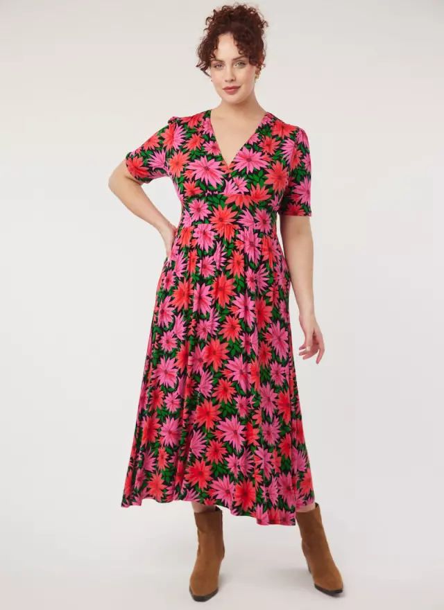Thea Dahlia Floral Print Jersey Midaxi Dress