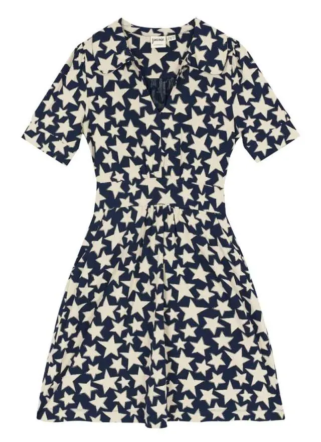 Joanie Clothing Olga Navy Star Print Jersey Tea Dress