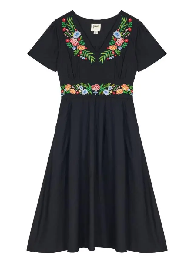 Joanie Clothing Wren Embroidered Floral Black Midi Dress 