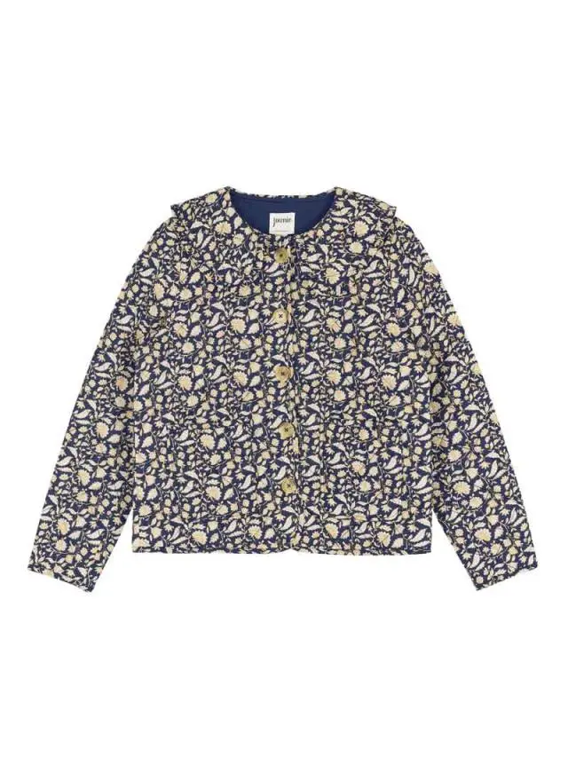 Joanie Clothing Brooke Navy Floral Print Quilted Collared Jacket 