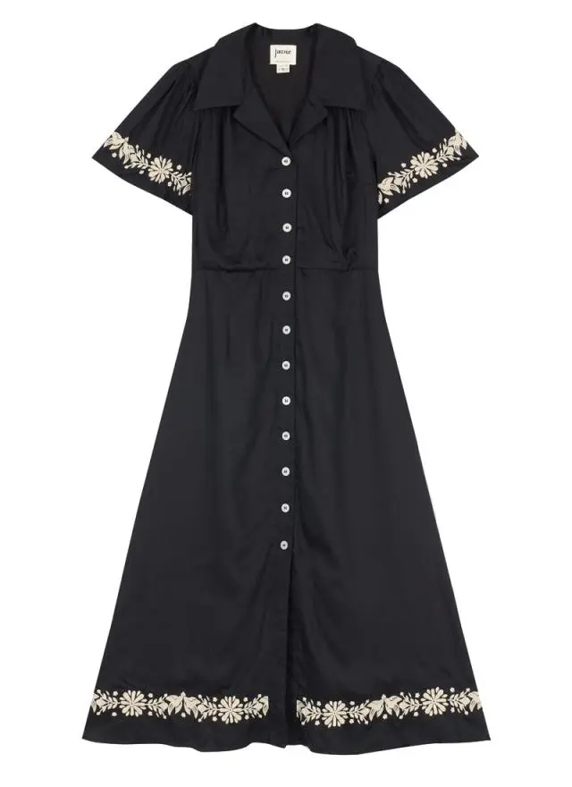 Joanie Clothing Este Black Embroidered Shirt Dress