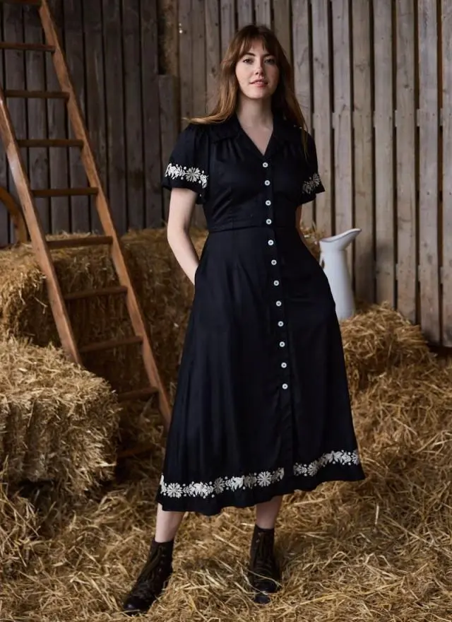 Joanie Clothing Este Black Embroidered Shirt Dress