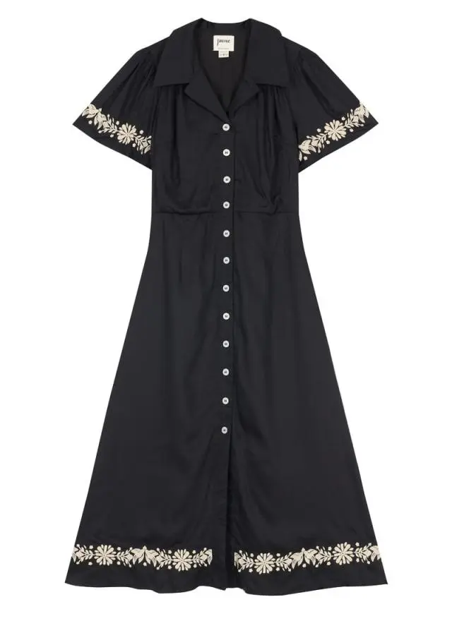 Joanie Clothing Este Black Embroidered Shirt Dress
